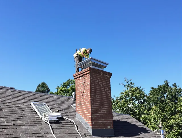 Alhambra Chimney Sweep technician measuring a chimney cap in Alhambra, CA