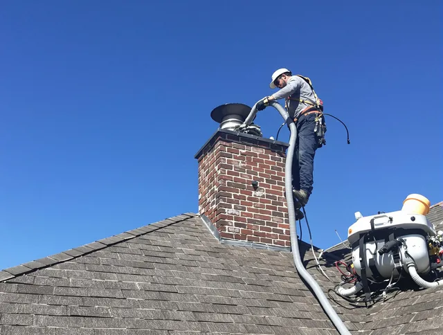 Dedicated Alhambra Chimney Sweep team member cleaning a chimney in Alhambra, CA