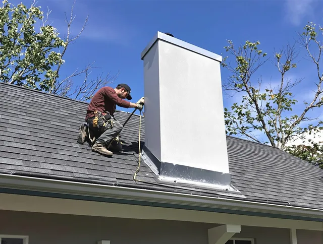 Alhambra Chimney Sweep team member finishing chimney construction in Alhambra, CA