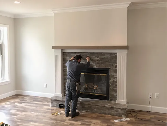 Alhambra Chimney Sweep finishing a custom fireplace install in Alhambra, CA